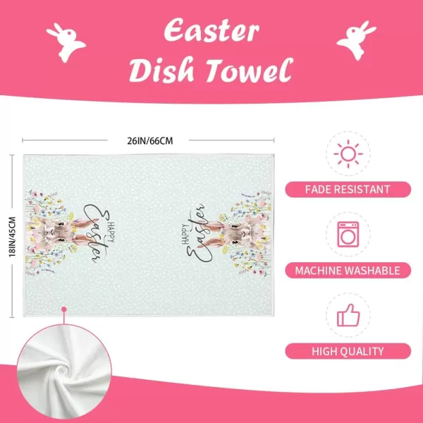 ARKENY Easter Kitchen Towels Set of 2Grey Bunny Flower Hello Peeps Dish Towels 18x26 Inch Drying DishclothFarmhouse Holiday Seasonal Spring Decorations AD235Beige