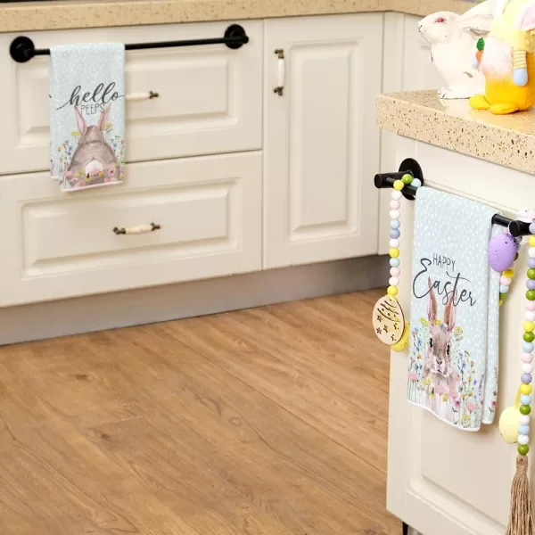 ARKENY Easter Kitchen Towels Set of 2Grey Bunny Flower Hello Peeps Dish Towels 18x26 Inch Drying DishclothFarmhouse Holiday Seasonal Spring Decorations AD235Beige