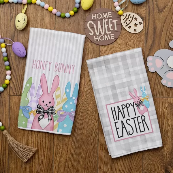 ARKENY Easter Kitchen Towels Set of 2Grey Polka Dot Beige Bunny Happy Easter Dish Towels 18x26 Inch Drying DishclothFarmhouse Holiday Seasonal Spring Decorations AD272Grey 2