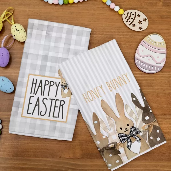 ARKENY Easter Kitchen Towels Set of 2Grey Polka Dot Colorful Bunny Happy Easter Dish Towels 18x26 Inch Drying DishclothFarmhouse Holiday Seasonal Spring Decorations AD269Beige