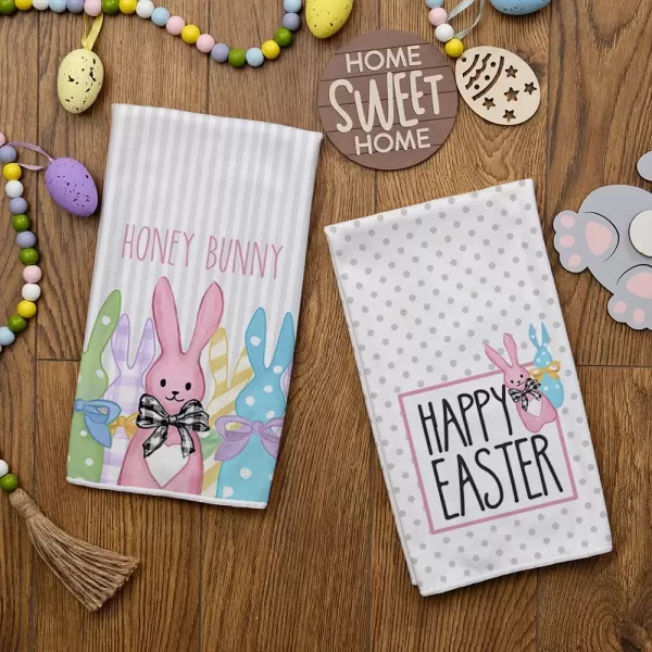 ARKENY Easter Kitchen Towels Set of 2Grey Polka Dot Colorful Bunny Happy Easter Dish Towels 18x26 Inch Drying DishclothFarmhouse Holiday Seasonal Spring Decorations AD269Grey