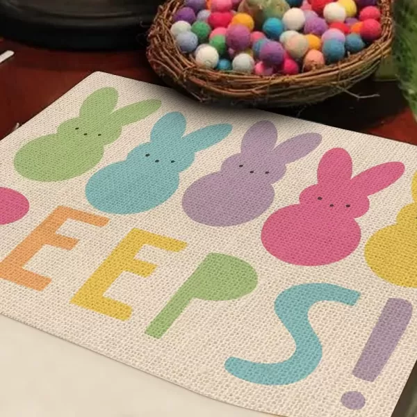 ARKENY Easter Placemats 12x18 Inches Set of 4 Bunny Rabbit Peeps Seasonal Farmhouse Burlap Indoor Kitchen Dining Table Decorations for Home Party AP04718Multicolor Placemats Set of 4  12X18