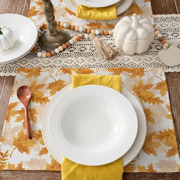 ARKENY Fall Thanksgiving Placemats 12x18 Inches Set of 4Orange Maple LeavesSeasonal Burlap Farmhouse Indoor Kitchen Dining Table Autumn Decorations for Home Party AP44918Orange Placemats Set of 4  12X18