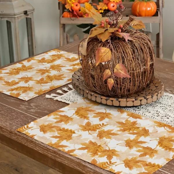 ARKENY Fall Thanksgiving Placemats 12x18 Inches Set of 4Orange Maple LeavesSeasonal Burlap Farmhouse Indoor Kitchen Dining Table Autumn Decorations for Home Party AP44918Orange Placemats Set of 4  12X18