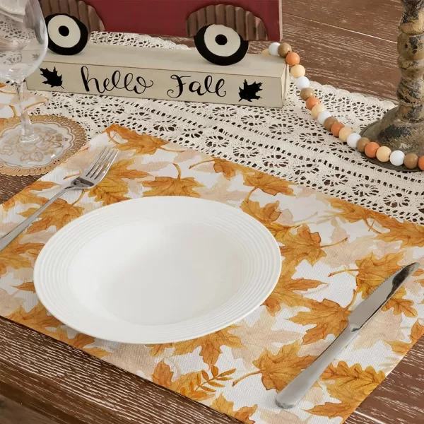 ARKENY Fall Thanksgiving Placemats 12x18 Inches Set of 4Orange Maple LeavesSeasonal Burlap Farmhouse Indoor Kitchen Dining Table Autumn Decorations for Home Party AP44918Orange Placemats Set of 4  12X18