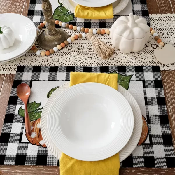 ARKENY Fall Thanksgiving Placemats 12x18 Inches Set of 4Pumpkin Polk DotSeasonal Burlap Buffalo Plaid Farmhouse Indoor Kitchen Dining Table Autumn Decorations for Home Party AP48718Buffalo Plaid Placemats Set of 4  12X18