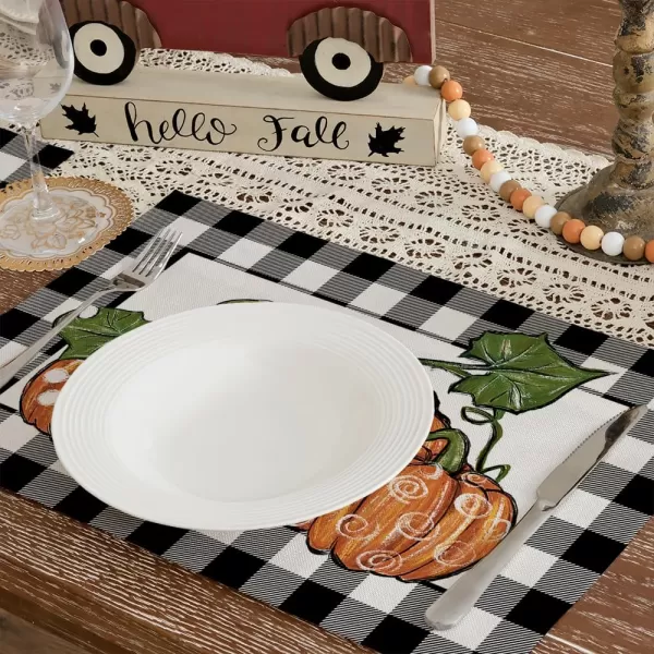 ARKENY Fall Thanksgiving Placemats 12x18 Inches Set of 4Pumpkin Polk DotSeasonal Burlap Buffalo Plaid Farmhouse Indoor Kitchen Dining Table Autumn Decorations for Home Party AP48718Buffalo Plaid Placemats Set of 4  12X18