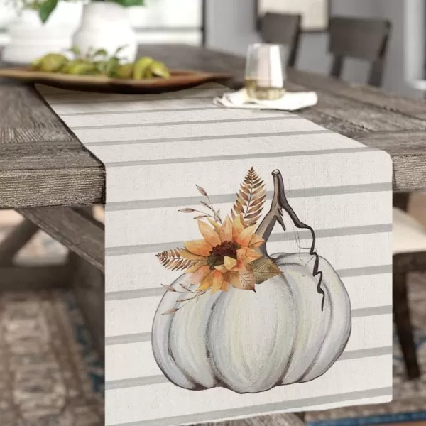 ARKENY Fall Thanksgiving Placemats 12x18 Inches Set of 4Pumpkin Sunflower Seasonal Burlap Stripe Farmhouse Indoor Kitchen Dining Table Autumn Decoration for Home Party AP12418Grey Table runner 13X72 inch