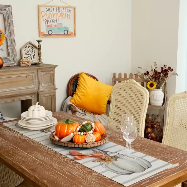 ARKENY Fall Thanksgiving Placemats 12x18 Inches Set of 4Pumpkin Sunflower Seasonal Burlap Stripe Farmhouse Indoor Kitchen Dining Table Autumn Decoration for Home Party AP12418Grey Table runner 13X36 inch