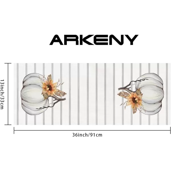 ARKENY Fall Thanksgiving Placemats 12x18 Inches Set of 4Pumpkin Sunflower Seasonal Burlap Stripe Farmhouse Indoor Kitchen Dining Table Autumn Decoration for Home Party AP12418Grey Table runner 13X36 inch