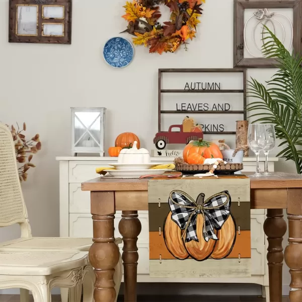 ARKENY Fall Thanksgiving Placemats 12x18 Inches Set of 4Pumpkins Seasonal Burlap Farmhouse Wood Stripe Indoor Kitchen Dining Table Autumn Decorations for Home Party AP44018Multi Color Table Runner  13X72
