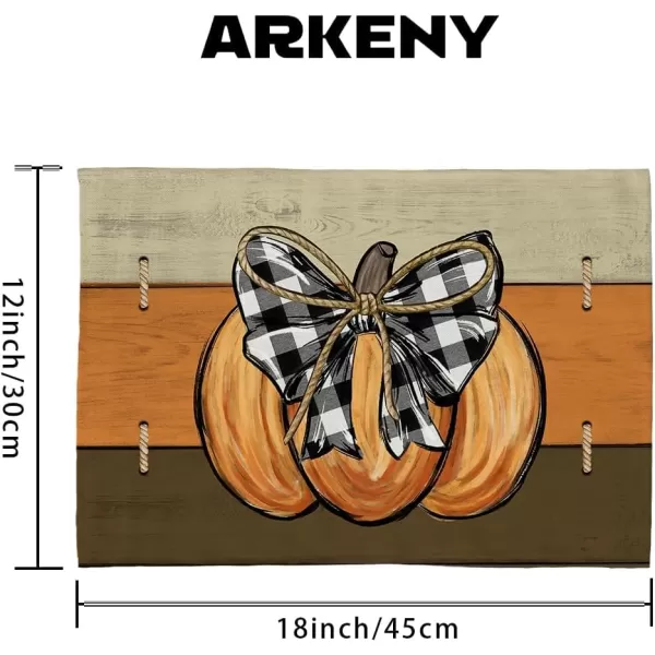 ARKENY Fall Thanksgiving Placemats 12x18 Inches Set of 4Pumpkins Seasonal Burlap Farmhouse Wood Stripe Indoor Kitchen Dining Table Autumn Decorations for Home Party AP44018Multicolor Placemats Set of 4  12X18