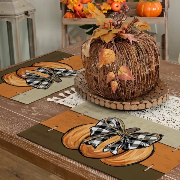 ARKENY Fall Thanksgiving Placemats 12x18 Inches Set of 4Pumpkins Seasonal Burlap Farmhouse Wood Stripe Indoor Kitchen Dining Table Autumn Decorations for Home Party AP44018Multicolor Placemats Set of 4  12X18