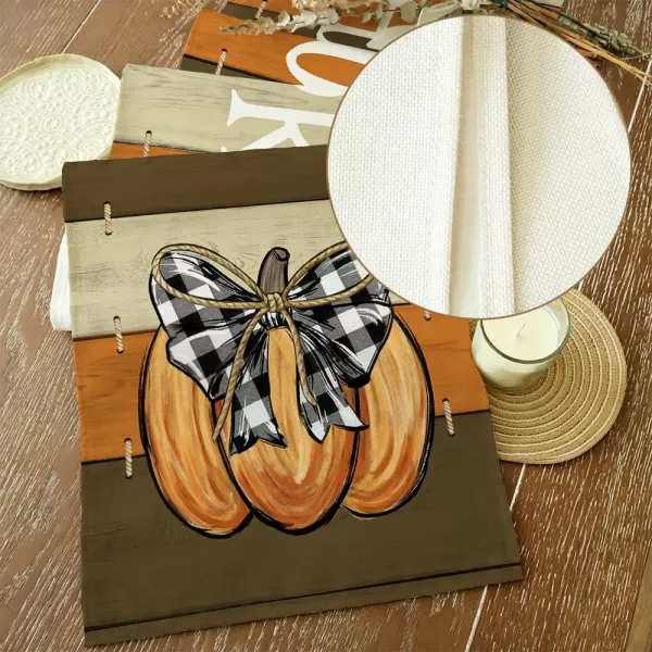 ARKENY Fall Thanksgiving Placemats 12x18 Inches Set of 4Pumpkins Seasonal Burlap Farmhouse Wood Stripe Indoor Kitchen Dining Table Autumn Decorations for Home Party AP44018Multi Color Table Runner  13X72