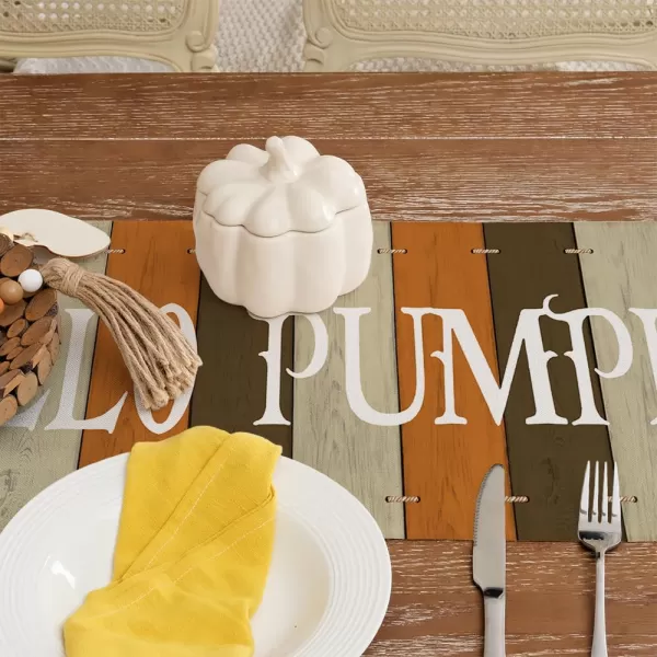 ARKENY Fall Thanksgiving Placemats 12x18 Inches Set of 4Pumpkins Seasonal Burlap Farmhouse Wood Stripe Indoor Kitchen Dining Table Autumn Decorations for Home Party AP44018Multi Color Table Runner  13X72