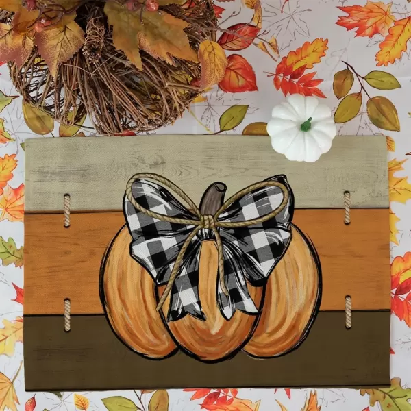 ARKENY Fall Thanksgiving Placemats 12x18 Inches Set of 4Pumpkins Seasonal Burlap Farmhouse Wood Stripe Indoor Kitchen Dining Table Autumn Decorations for Home Party AP44018Multicolor Placemats Set of 4  12X18