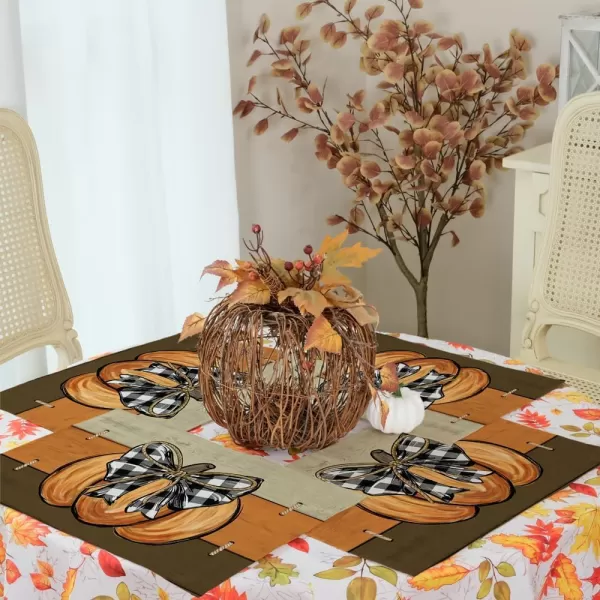 ARKENY Fall Thanksgiving Placemats 12x18 Inches Set of 4Pumpkins Seasonal Burlap Farmhouse Wood Stripe Indoor Kitchen Dining Table Autumn Decorations for Home Party AP44018Multicolor Placemats Set of 4  12X18