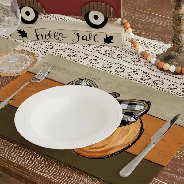 ARKENY Fall Thanksgiving Placemats 12x18 Inches Set of 4Pumpkins Seasonal Burlap Farmhouse Wood Stripe Indoor Kitchen Dining Table Autumn Decorations for Home Party AP44018Multicolor Placemats Set of 4  12X18