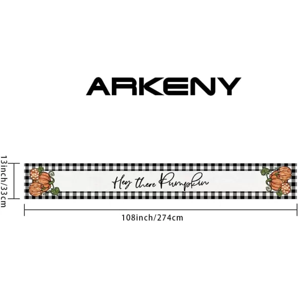 ARKENY Fall Thanksgiving Table Runner 13x72 Inches Pumpkin Seasonal Burlap Buffalo Plaid Farmhouse Indoor Autumn Table Runner for Home AT26172Orange Table runner 13X108