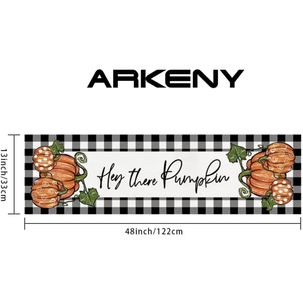 ARKENY Fall Thanksgiving Table Runner 13x72 Inches Pumpkin Seasonal Burlap Buffalo Plaid Farmhouse Indoor Autumn Table Runner for Home AT26172Orange Table runner 13X48