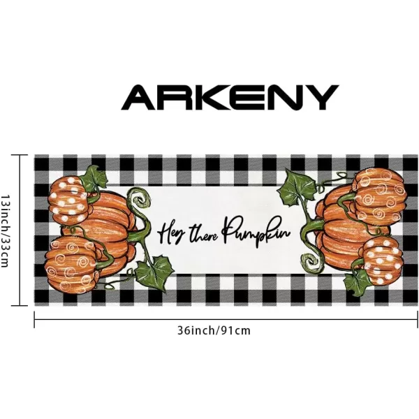 ARKENY Fall Thanksgiving Table Runner 13x72 Inches Pumpkin Seasonal Burlap Buffalo Plaid Farmhouse Indoor Autumn Table Runner for Home AT26172Orange Table runner 13X36