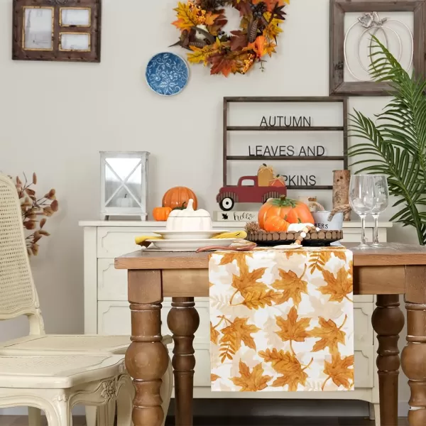 ARKENY Fall Thanksgiving Table Runner 13x72 InchesOrange Maple Leaves Thanksgiving Seasonal Burlap Farmhouse Indoor Outdoor Autumn Table Runner for HomeOrange Table Runner  13X72