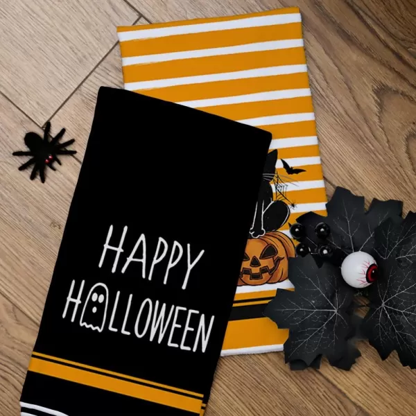 ARKENY Halloween Kitchen Towels Set of 2Orang Polka dot Pumpkin Cat Dish Towels 18x26 Inch Drying DishclothFarmhouse Home Decoration AD122Black Farmhouse