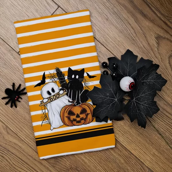 ARKENY Halloween Kitchen Towels Set of 2Orang Polka dot Pumpkin Cat Dish Towels 18x26 Inch Drying DishclothFarmhouse Home Decoration AD122Black Farmhouse