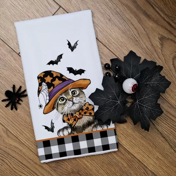 ARKENY Halloween Kitchen Towels Set of 2Orang Polka dot Pumpkin Cat Dish Towels 18x26 Inch Drying DishclothFarmhouse Home Decoration AD122Orange Cat Farmhouse