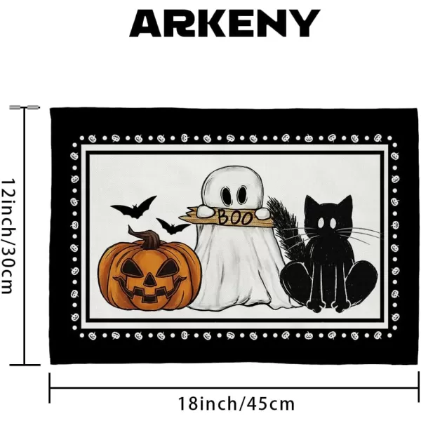 ARKENY Halloween Placemats 12x18 Inches Set of 4 Pumpkin Spooky Ghost Boo Black Cat BatSeasonal Burlap Farmhouse Indoor Kitchen Dining Table Decorations for Home Party AP46118ARKENY Halloween Placemats 12x18 Inches Set of 4 Pumpkin Spooky Ghost Boo Black Cat BatSeasonal Burlap Farmhouse Indoor Kitchen Dining Table Decorations for Home Party AP46118