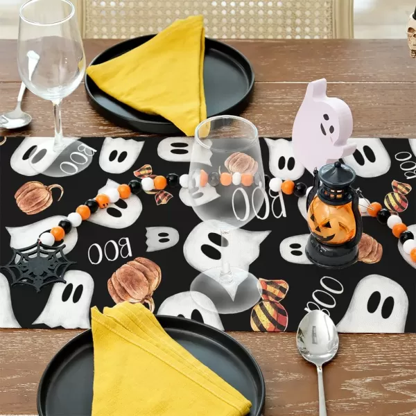 ARKENY Halloween Placemats 12x18 Inches Set of 4Spooky Ghost Seasonal Burlap Stripe Farmhouse Indoor Kitchen Dining Table Decorations for Home Party AP45518Black Table Runner  13X108