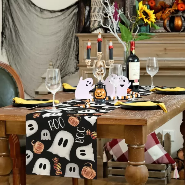 ARKENY Halloween Placemats 12x18 Inches Set of 4Spooky Ghost Seasonal Burlap Stripe Farmhouse Indoor Kitchen Dining Table Decorations for Home Party AP45518Black Table Runner  13X60