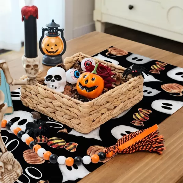 ARKENY Halloween Placemats 12x18 Inches Set of 4Spooky Ghost Seasonal Burlap Stripe Farmhouse Indoor Kitchen Dining Table Decorations for Home Party AP45518Black Table Runner  13X36