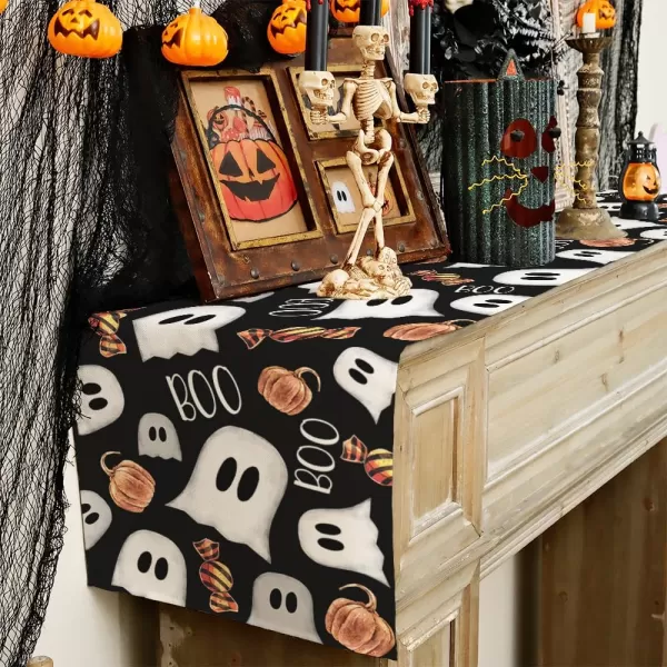 ARKENY Halloween Placemats 12x18 Inches Set of 4Spooky Ghost Seasonal Burlap Stripe Farmhouse Indoor Kitchen Dining Table Decorations for Home Party AP45518Black Table Runner  13X108