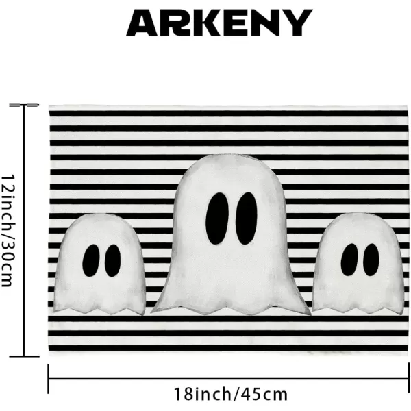 ARKENY Halloween Placemats 12x18 Inches Set of 4Spooky Ghost Seasonal Burlap Stripe Farmhouse Indoor Kitchen Dining Table Decorations for Home Party AP45518White Placemats Set of 4  12X18