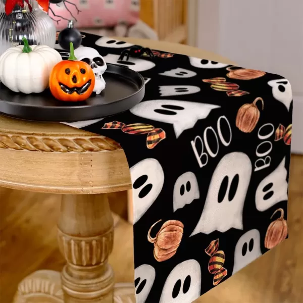 ARKENY Halloween Placemats 12x18 Inches Set of 4Spooky Ghost Seasonal Burlap Stripe Farmhouse Indoor Kitchen Dining Table Decorations for Home Party AP45518Black Table Runner  13X36