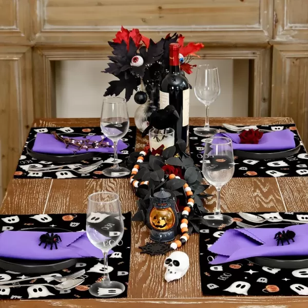 ARKENY Halloween Placemats 12x18 Inches Set of 4Spooky Ghost Seasonal Burlap Stripe Farmhouse Indoor Kitchen Dining Table Decorations for Home Party AP45518Black Placemats Set of 4  12X18