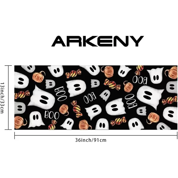 ARKENY Halloween Placemats 12x18 Inches Set of 4Spooky Ghost Seasonal Burlap Stripe Farmhouse Indoor Kitchen Dining Table Decorations for Home Party AP45518Black Table Runner  13X36