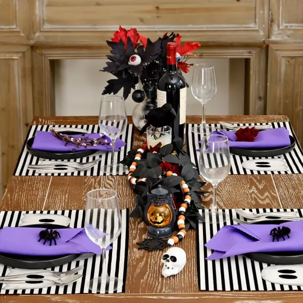 ARKENY Halloween Placemats 12x18 Inches Set of 4Spooky Ghost Seasonal Burlap Stripe Farmhouse Indoor Kitchen Dining Table Decorations for Home Party AP45518White Placemats Set of 4  12X18