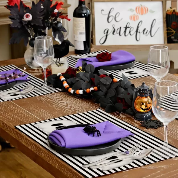 ARKENY Halloween Placemats 12x18 Inches Set of 4Spooky Ghost Seasonal Burlap Stripe Farmhouse Indoor Kitchen Dining Table Decorations for Home Party AP45518White Placemats Set of 4  12X18