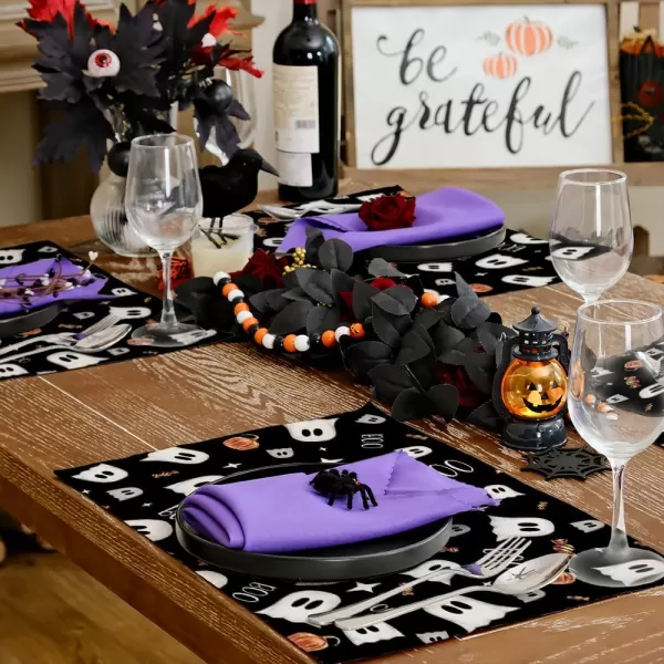 ARKENY Halloween Placemats 12x18 Inches Set of 4Spooky Ghost Seasonal Burlap Stripe Farmhouse Indoor Kitchen Dining Table Decorations for Home Party AP45518Black Placemats Set of 4  12X18