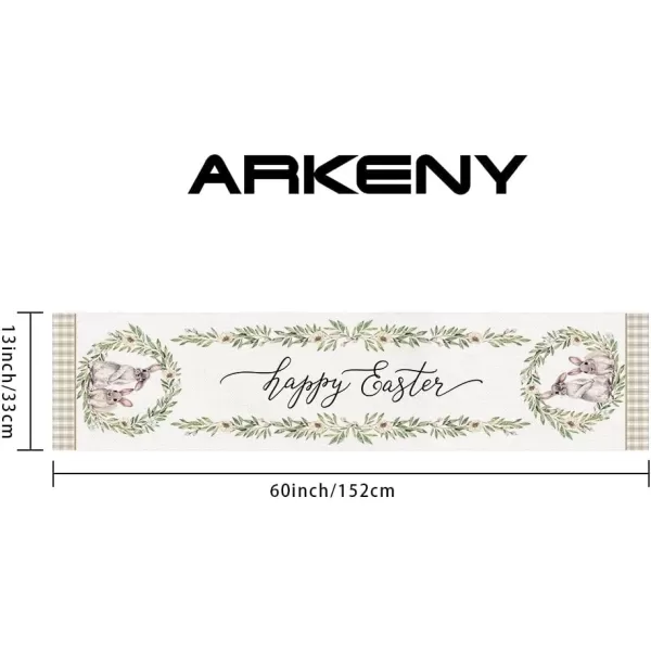 ARKENY Happy Easter Table Runner 13x72 Inches Bunny Rabbit Leaf Floral Spring Holiday Farmhouse Buffalo Plaid Burlap Indoor Table Decorations for Home AT57372Brown Table Runner  13X60