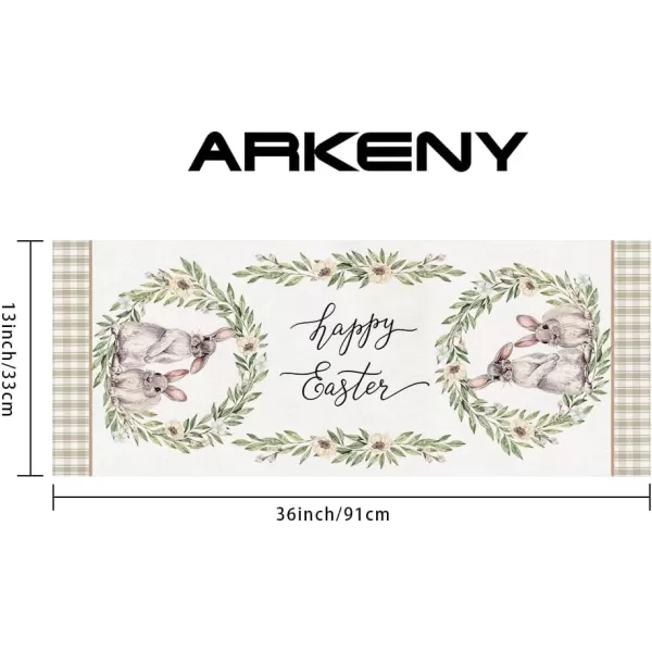 ARKENY Happy Easter Table Runner 13x72 Inches Bunny Rabbit Leaf Floral Spring Holiday Farmhouse Buffalo Plaid Burlap Indoor Table Decorations for Home AT57372Brown Table Runner  13X36