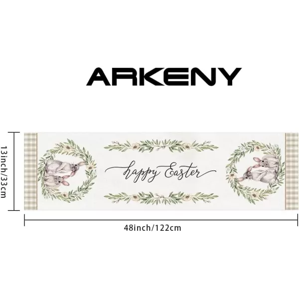 ARKENY Happy Easter Table Runner 13x72 Inches Bunny Rabbit Leaf Floral Spring Holiday Farmhouse Buffalo Plaid Burlap Indoor Table Decorations for Home AT57372Brown Table Runner  13X48