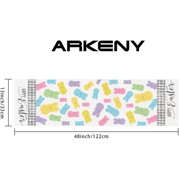 ARKENY Happy Easter Table Runner 13x72 Inches Bunny Rabbit Spring Holiday Farmhouse Burlap Buffalo Plaid Indoor Table Decorations for Home AT37572Off White Table Runner  13X48