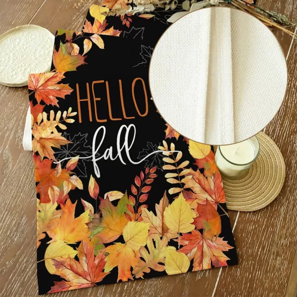 ARKENY Hello Fall Thanksgiving Table Runner 13x36 InchesMaple LeavesSeasonal Burlap Black Farmhouse Indoor Outdoor Table Autumn Runner for Home AT44536Black Table Runner  13X120