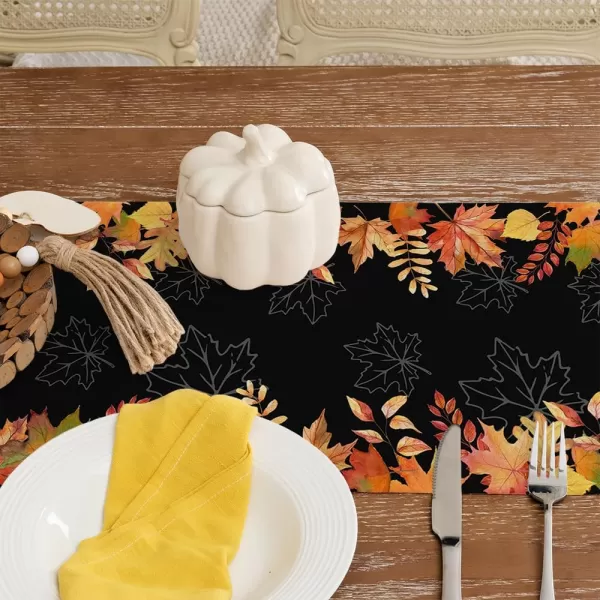 ARKENY Hello Fall Thanksgiving Table Runner 13x36 InchesMaple LeavesSeasonal Burlap Black Farmhouse Indoor Outdoor Table Autumn Runner for Home AT44536Black Table Runner  13X108