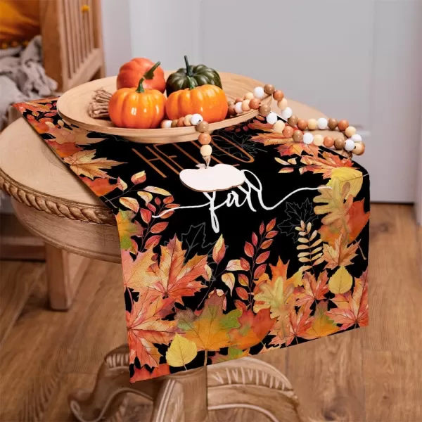 ARKENY Hello Fall Thanksgiving Table Runner 13x36 InchesMaple LeavesSeasonal Burlap Black Farmhouse Indoor Outdoor Table Autumn Runner for Home AT44536Black Table Runner  13X48