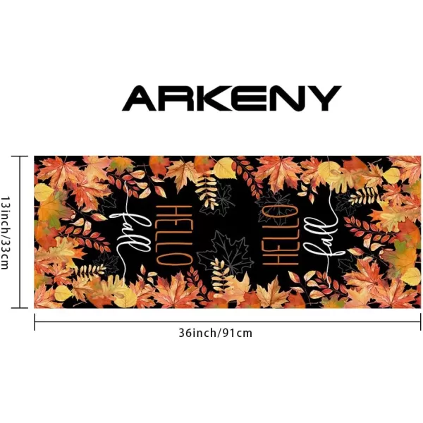 ARKENY Hello Fall Thanksgiving Table Runner 13x36 InchesMaple LeavesSeasonal Burlap Black Farmhouse Indoor Outdoor Table Autumn Runner for Home AT44536Black Table Runner  13X36