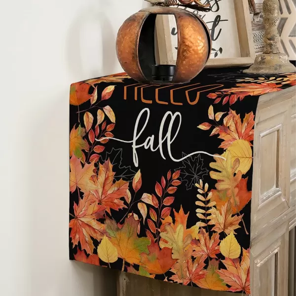 ARKENY Hello Fall Thanksgiving Table Runner 13x36 InchesMaple LeavesSeasonal Burlap Black Farmhouse Indoor Outdoor Table Autumn Runner for Home AT44536Black Table Runner  13X90